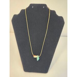 Vintage Gold Tone Turquoise Gem Bead Necklace 7" Stone Youth Choker Screw Clasp